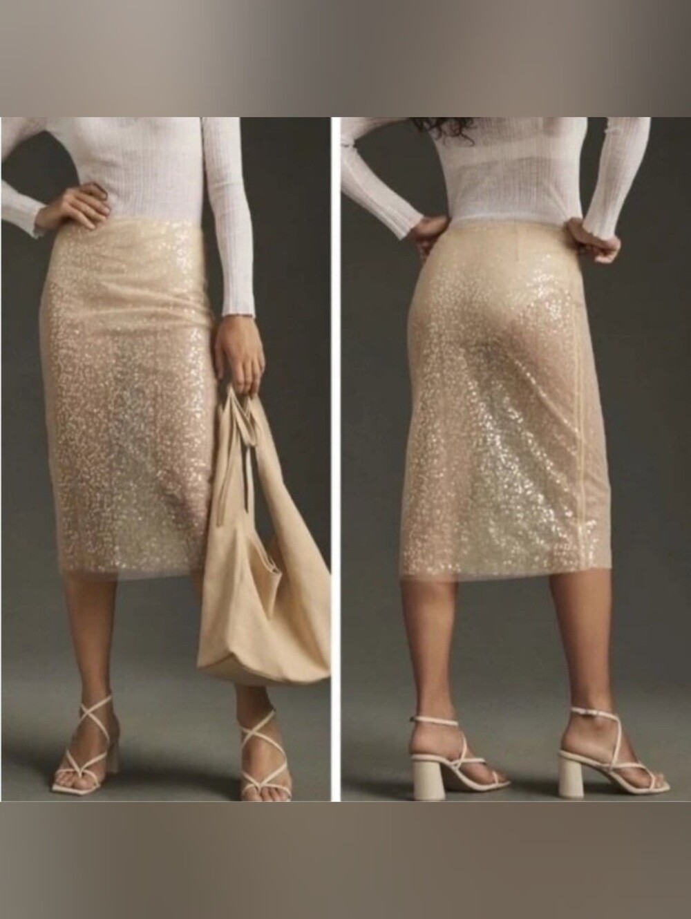 Jason Wu Champage Sequin Sheer Midi Skirt, 8 NWT